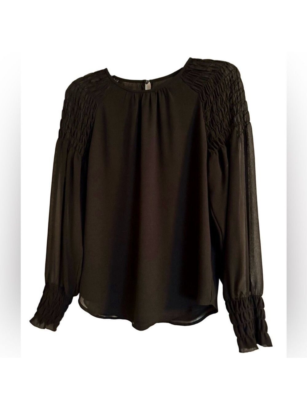 Ann Taylor Black Long Sleeve Blouse Women’s Size S Sheer Lined Keyhole Top